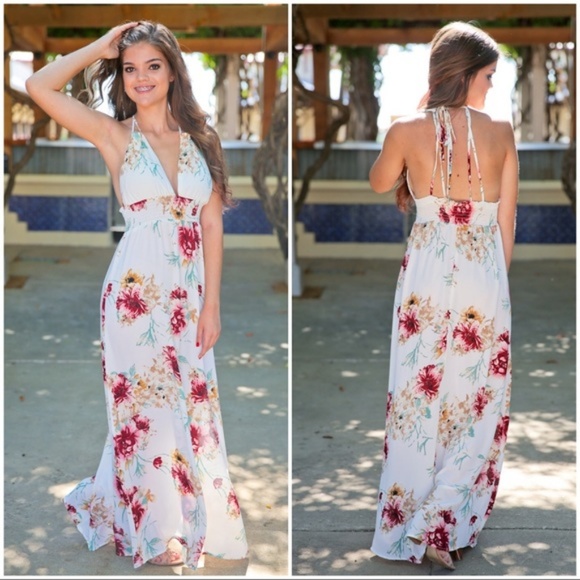Ivory Floral Print Maxi Dress - Picture 2 of 2